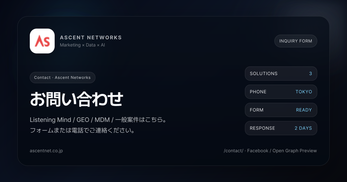 お問い合わせ | Ascent Networks